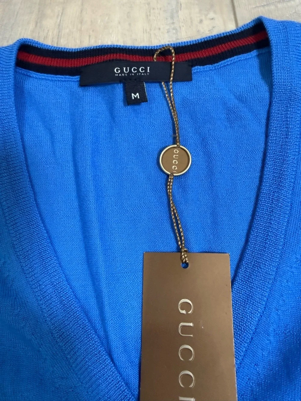 Gucci Men’s Bright Blue V-Neck Sweater
